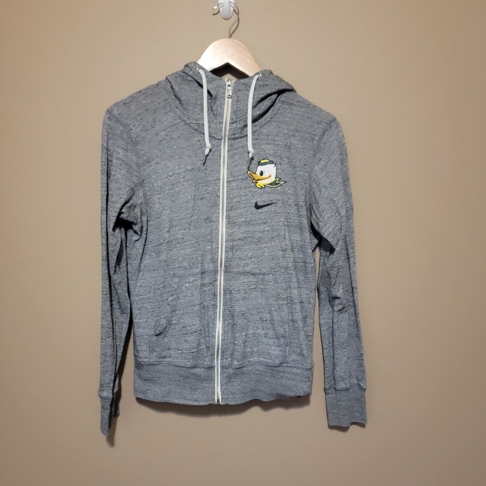Oregon Ducks Hoodie SWEATSHIRT Women's Medium Gray Full Zip-Up College Size M
